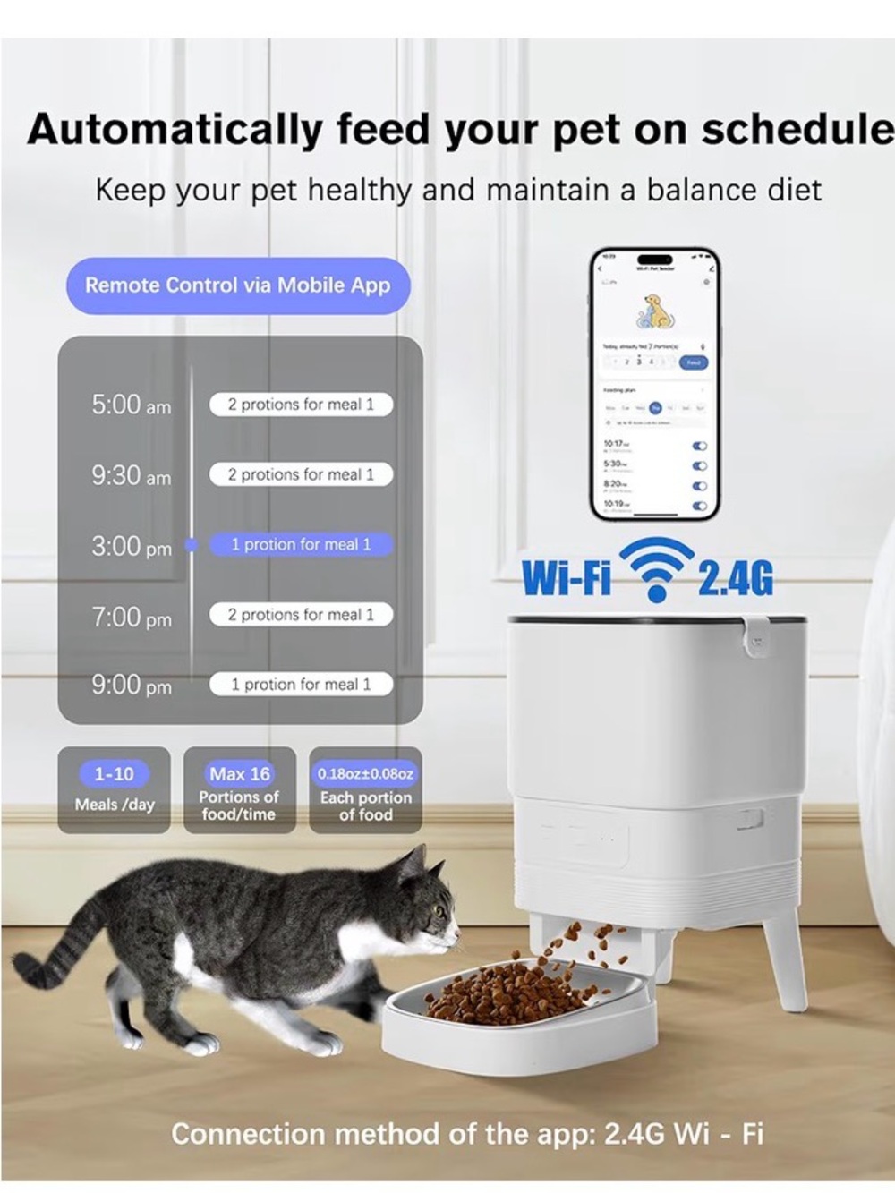 Automatic Wi‑Fi Pet Feeder in White